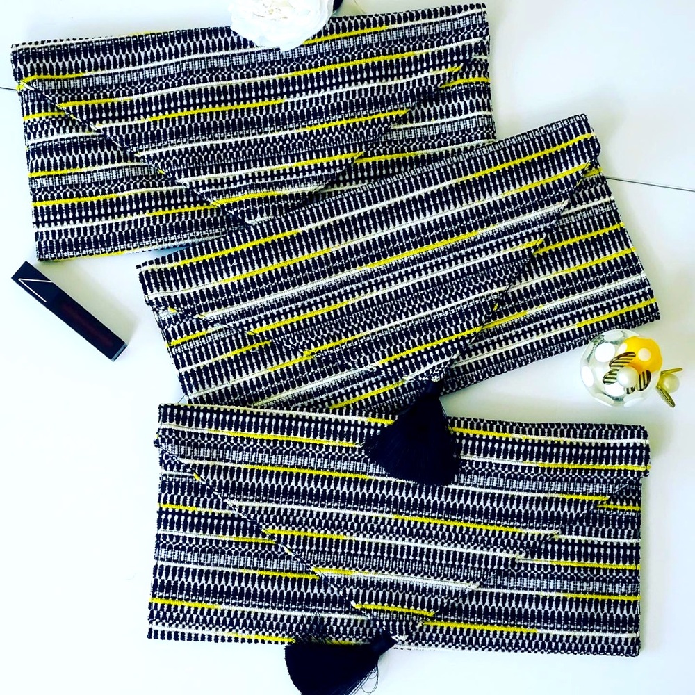 🆕 Striped black, white and yellow clutch